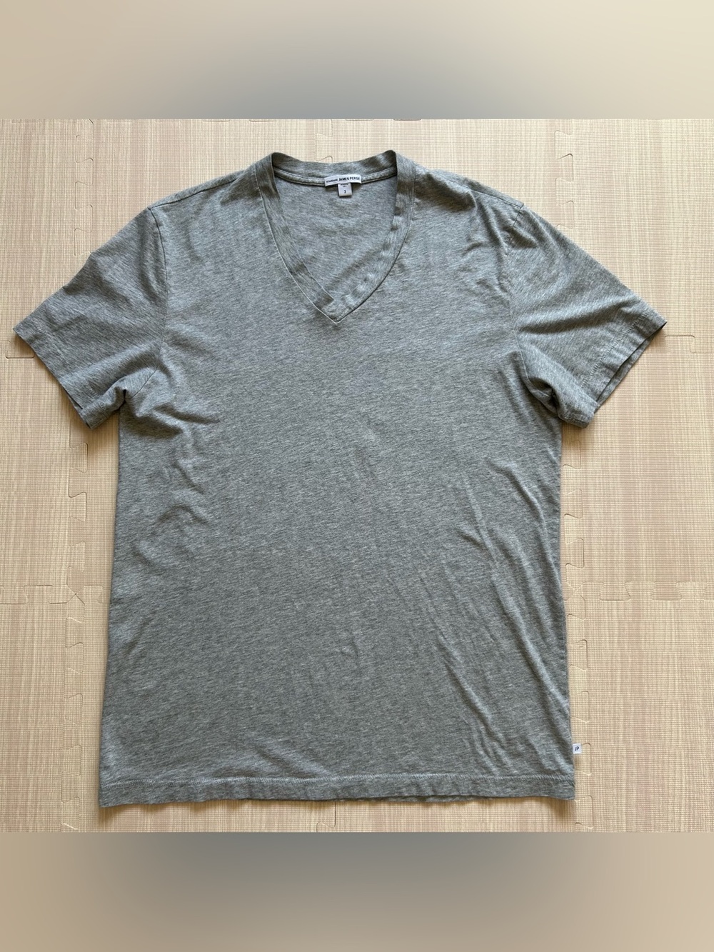 James Perse Men's Short Sleeve V-Neck T-Shirt Heather Grey Size 3 Large USA Made